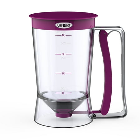 Batter Dispencer Pancake Batter Dispenser with Measuring Label- Perfect for Baking Cupcakes, Waffles, Cakes, and Muffins- No Drip Dispenser by Chef Buddy ()