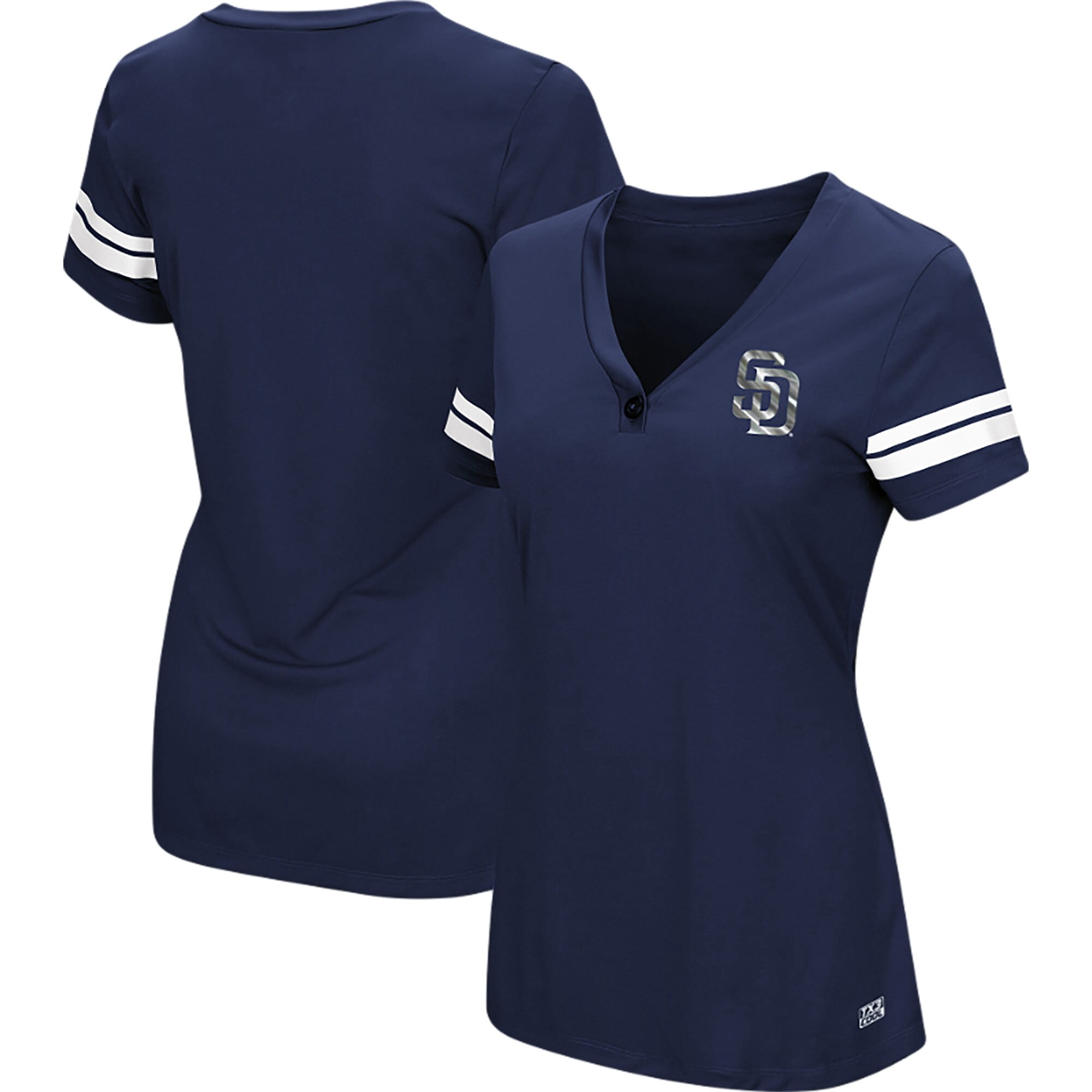 Women's Majestic Navy San Diego Padres Plus Size Sparkling Fun Button T