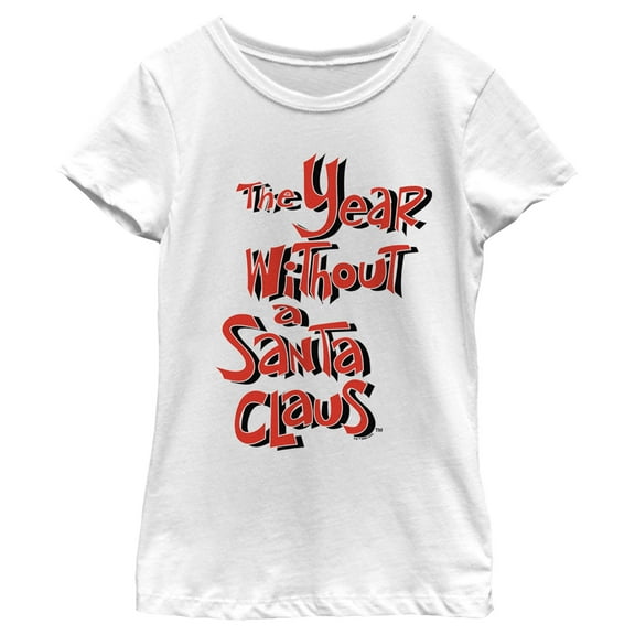 Girl's The Year Without a Santa Claus Red Logo Stack  Graphic Tee White X Small