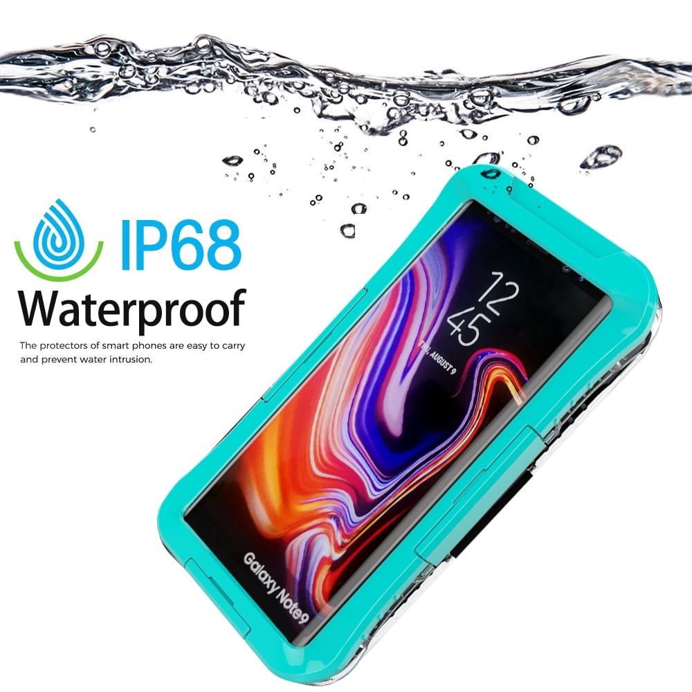 Waterproof Fully Sealed Hard Case For Samsung Galaxy Note 9 With Plastic Screen Protector Cover For Swimming, Beach, Camping, Vacation Outdoor Use (Aqua)