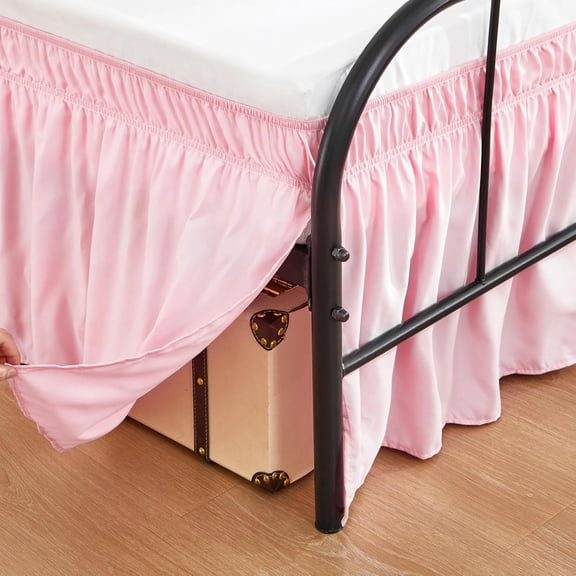 Pink Bed Skirt Queen Size 15 Inch Drop Split Corners, Wrap Around Elastic Bedskirt, Dust Ruffle for Adjustable Bed Base Machine Washable Easy to Install Bed Skirts