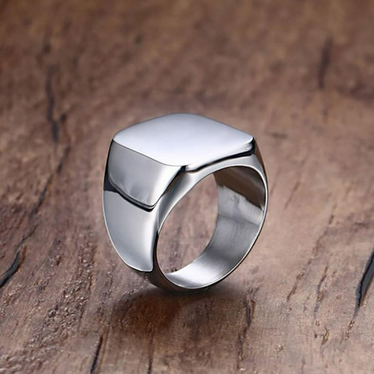 Mens Ring Silver Polished Signet Ring Mens Stainless Steel Ring