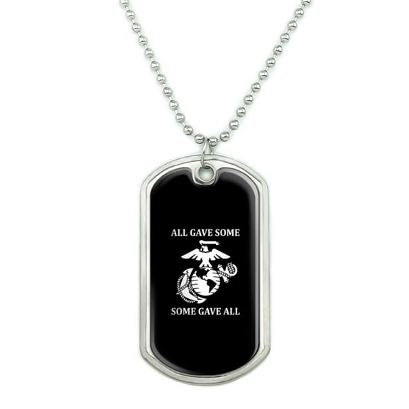 All Gave Some Some Gave All Marines USMC White on Black Officially Licensed Military Dog Tag Pendant Necklace with Chain