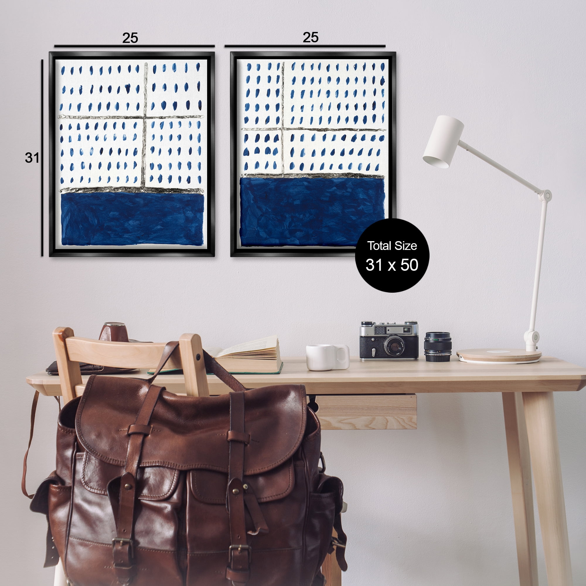 Stupell Industries Abstract Indigo Block Room Abstract Painting Black Floater Framed Canvas Art Print Wall Art, 31 x 25, Set of 2
