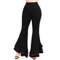 thumbnail image 5 of BiZtdJrK Women's Ruffle Hem Flare Pants High Waisted Bell Bottom Gothic Trouser Pull On Punk Clubwear Halloween Costume, Black, XL, 5 of 10