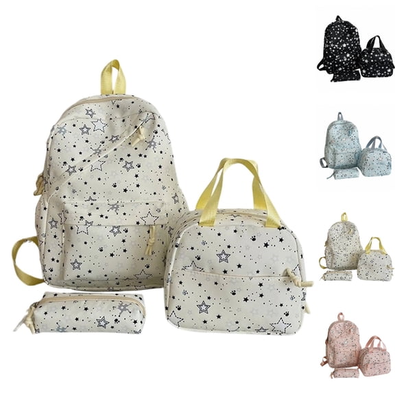 HJYCHN Backpack for Boys Star Print 3Pc Set Daypack with Drawstring Lunch Tote Pencil Case Back to School Supplies for Kids Bookbag for Girls Beige