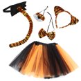 thumbnail image 2 of ColoMX Conjunto de disfraz de tigre para niños con diadema con orejas de animales, cola de nariz y falda tutú naranja y negra, ideal para carnaval de Halloween y fiestas de disfraces, 2 of 7