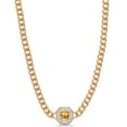 thumbnail image 4 of Gem Stone King 14K Gold Plated Yellow Citrine and Moissanite Cuban Curb Link Chain Pendant Necklace for Women  (1.17 cttw, Cushion 6MM, 16 inch Chain + 2 inch Extender), 4 of 6