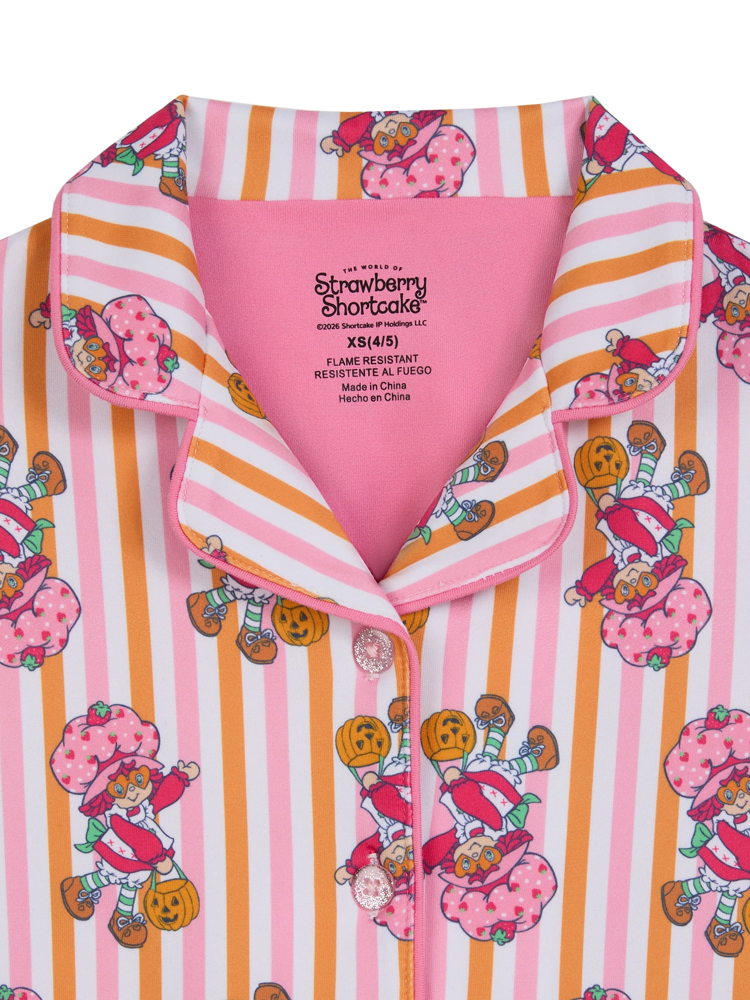 Strawberry Shortcake Girls Halloween Short Sleeve Sleep Notch Collar Top and Pants Pajama Set, 2-Piece, Sizes 4-12