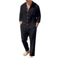 thumbnail image 3 of Mens 2 Piece Linen Outfits Long Sleeve Button Down Shirts And Loose Pant Set Summer Beach Outfits with Pockets Summer Beach Yoga Matching Outfits Black M, 3 of 7