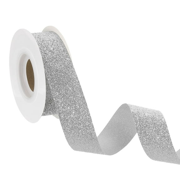 1" x 10 Yards Sparkle Ribbons, Gift Wrapping Crafts Cut Edge Ribbon, Silver