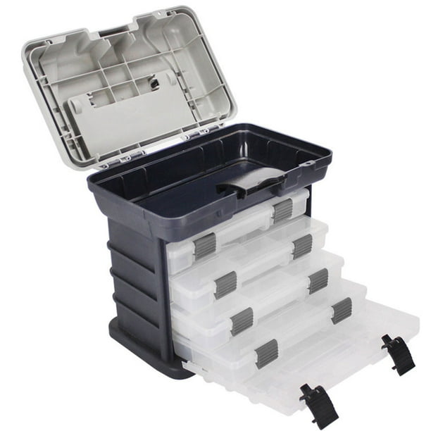Portable 4 Layers Plastic Box Large Fishing Box Parts Storage Box Storage  Fishing Lures Tools Accessories Toolbox gray 