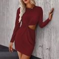 thumbnail image 4 of Vestido Elegante Para Mujer, Vestido De Cuello Redondo De Color Puro Con Cintura Calada Encantadora Transpirable De Manga Larga Para Mujer Para Viajar Para Ir De Compras ANGGREK Otros, 4 of 7