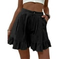 thumbnail image 2 of Qmyliery Women Casual Summer Shorts, Solid Color High Waist Wide-leg Pants with Ruffled Hem, S/ M/ L/ XL/ XXL, 2 of 8