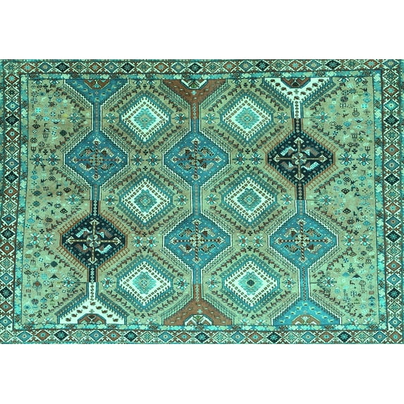 Ahgly Company Machine Washable Indoor Rectangle Persian Turquoise Blue Traditional Area Rugs, 7' x 10'