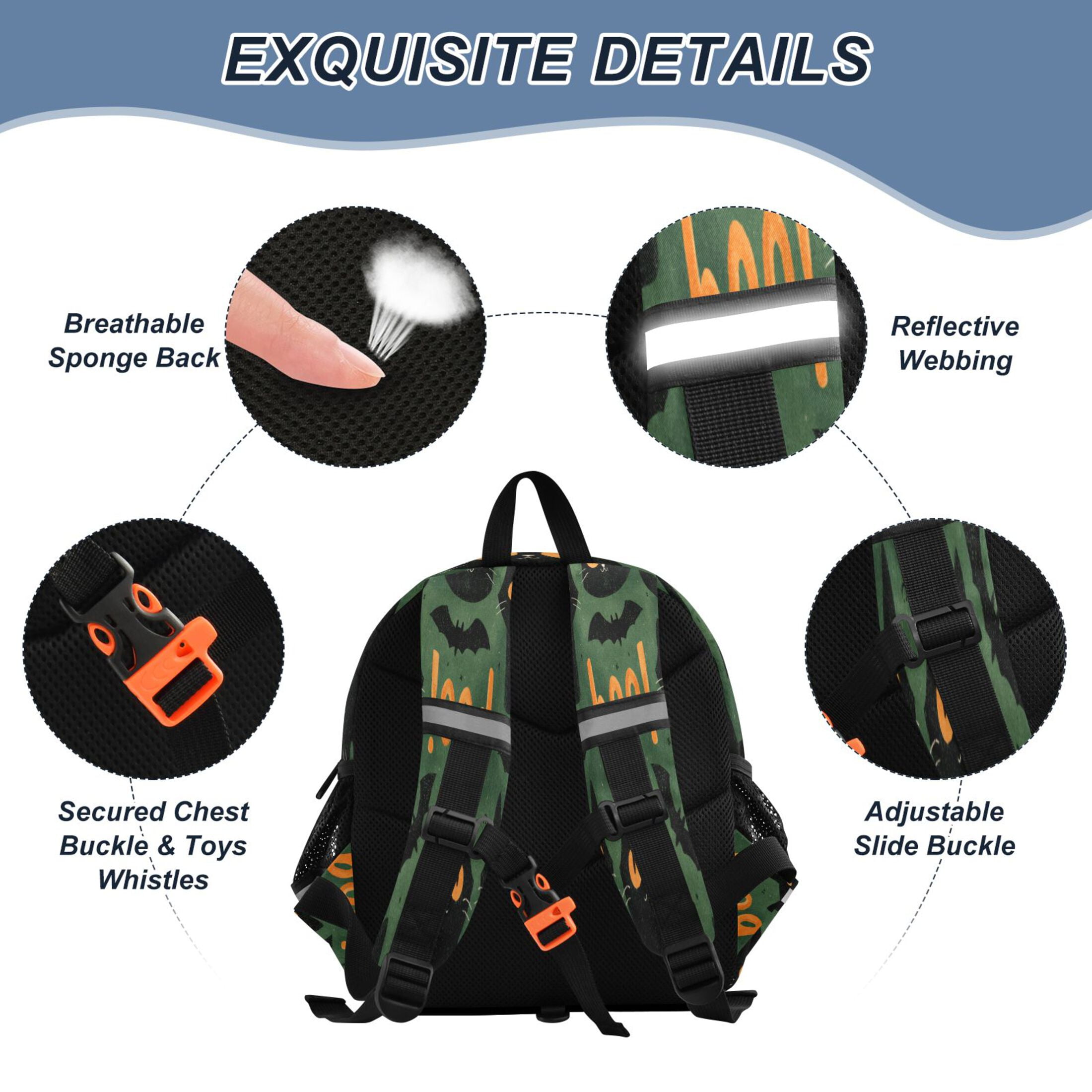 RMDQTR Adorable Ear-Print Backpack with Reflective Strip and Anti-Lost Leash Adjustable Shoulder Straps Mini Travel Backpack Black Cats with Orange Eyes