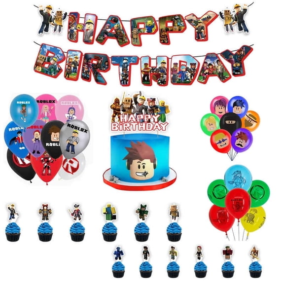 Roblox Birthday Party Decoration Set Banners Balloon Cake Toppers Swirls