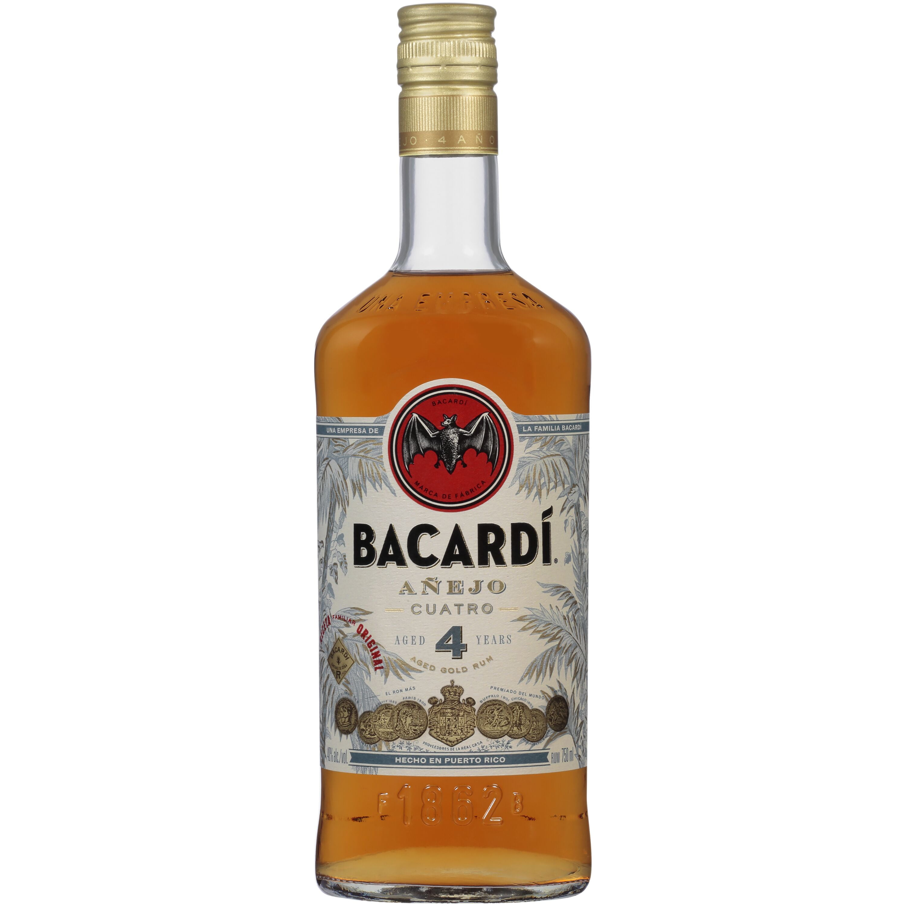 Bacardi Anejo Cuatro 4 Year Old Gold Rum, 750 mL