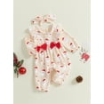 thumbnail image 5 of Newborn Baby Girl Christmas Outfit Santa Claus Ruffle Cotton Linen Jumpsuit Long Sleeve Romper Playsuit with Headband, 5 of 8
