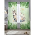 thumbnail image 2 of Cute Little Wolves Sheer Curtains 2 Panels Set Green Leaf Tropical Plants Star Summer Animal Sheer Window Curtains Light Filtering Rod Pocket Voile Drapes for Bedroom Living Room 52"X84", 2 of 8
