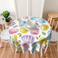 thumbnail image 5 of Easter Colorful Eggs Tablecloth Round 60 Inch Spring Easter Flower Leaves Egg Decorative Table Cloth Washable Wrinkle Stain-Resistant Polyester Seasonal Holiday Table Cover for Party Dinner, 5 of 6