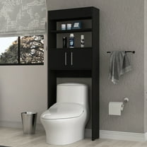 Over Toilet Cabinet In Black - 2 Doors, Shelves, Sophisticated Storage Modern Design