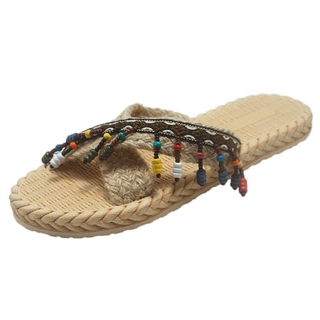 

Spring And Summer Imitation Straw Woven Women Flat Sandals And Flip Flops Beach Slippers