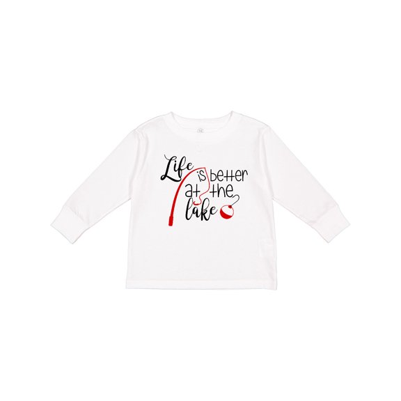 Inktastic Life Is Better at the Lake Fishing Pole with Bobber Boys or Girls Long Sleeve Toddler T-Shirt