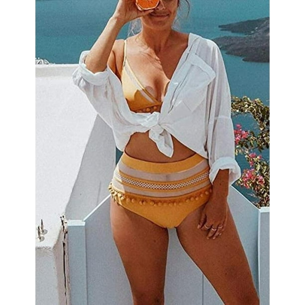 Blusas de camisa de playa de manga larga para mujer Blusas de traje de bano con cuello doblado G blanco Feliz Sencillez Walmart en linea