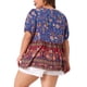 thumbnail image 4 of Camisas de verano de mujer plus size con cuello en V y mangas cortas de linterna Agnes Orinda, blusas boho de peplum floral 2X azul, 4 of 8