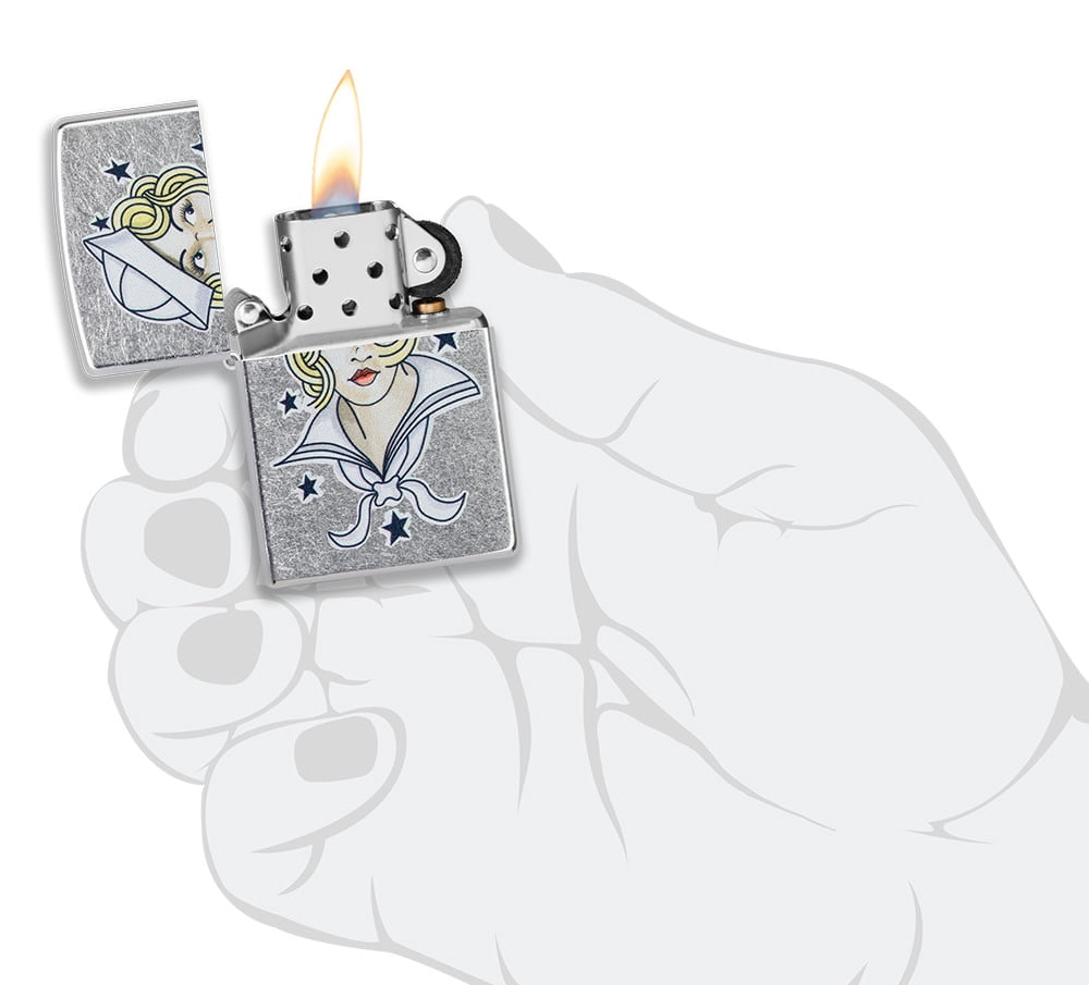 Zippo Sailor Girl Tattoo Design Street Chrome Pocket Lighter