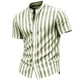 thumbnail image 5 of Yteetum Summer Mens Shirts Collar Neck Short Sleeve Button Down Tops Casual Striped Printed Lightweight Comfy Vacation Travel T Shirts, 5 of 6
