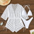thumbnail image 5 of Womens Swimsuits Bikini Cute Sport Push Up with Mesh Cover Up Drawstring 3 Piece White Bathing Suits for Women S, 5 of 5