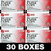 Acco Brands Paper Clips Economy, #1 Size, 3000 Paper Clips, 100 per Box, 30 Boxes (A7072330)