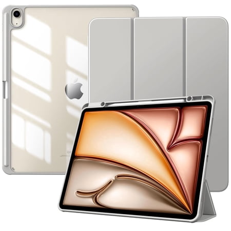TiMOVO Case for New iPad Air 13 inch (M4/M3/M2-2026/2025/2024) with Pencil Holder, Slim Stand Protective Cover with Clear Transparent Back Shell for iPad Air 13 inch, Auto Wake/Sleep, Light Gray
