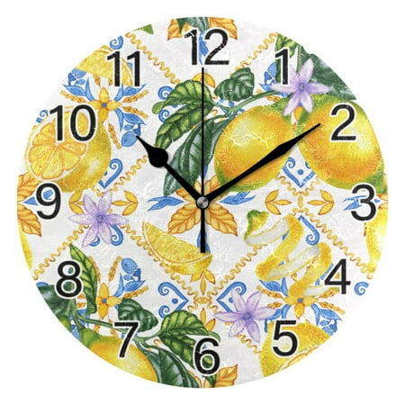 Ryvnso Blue Boho and Yellow Lemons Wall Clock Non Ticking Silent Kitchen Clock Battery Operated Clocks 10 inch