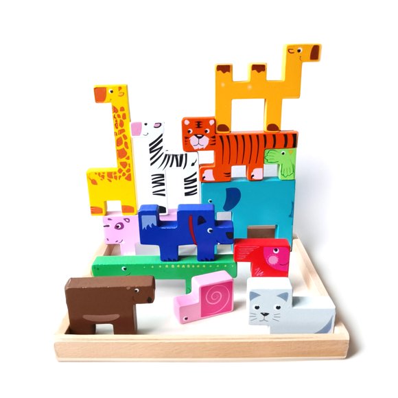 Toddlers Montessori Wooden Toys for Baby Boys Girls Age 2 3 4 Years Old, Cute Wooden Animal Blocks & Puzzle Toys for Toddler Gift, Educational Game
