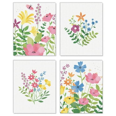 Big Dot of Happiness Wildflowers - Unframed Floral Nursery and Room Decor Linen Paper Wall Art - Set of 4 - Artisms - 8 x 10 inches