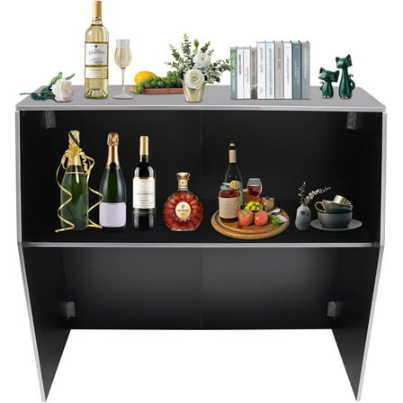 Folding Portable Event Bar with Top&Middle Shelves, Mobile Laminate Foldable Bar 47.75 * 19.5 * 42.75in for Picnics, Barbecues, Catering, Parties and Events Black