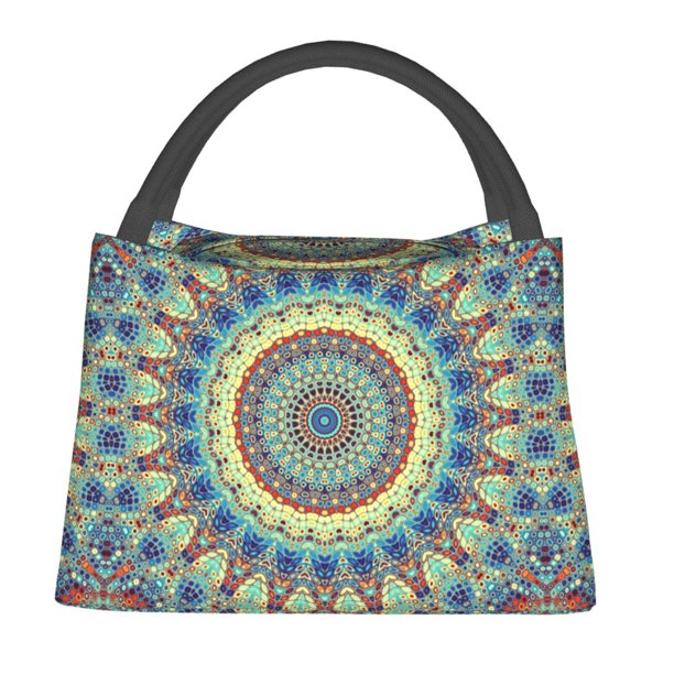 Balery Round Mandala1 Bolsa de Aislamiento Portátil – Bolsa de Almuerzo con Forro de Aluminio Mejorado, Funda Impermeable y Fácil de Limpiar para Picnic y Caja de Almuerzo