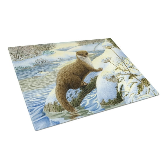 Caroline's Treasures Winter Otter Glass Cutting Board Large