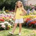 thumbnail image 2 of Ulanda Ensembles Courts pour Filles, Débardeur Sans Manches Imprimé d'Été Décontracté à Col Rond Ensemble 2 Pcs pour Enfants (Jaune, 3-4 Ans), 2 of 7