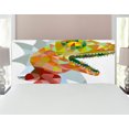 thumbnail image 1 of Reptile Headboard, Colorful Mosaic Wild Trex Illustration Opens Mouth Jurassic Pixel Dinosaur Mascot, Upholstered Decorative Metal Bed Headboard with Memory Foam, Full Size, Multicolor, by Ambesonne, 1 of 4