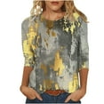 thumbnail image 1 of HKEJIAOI T-Shirts pour Femmes, Imprimé Floral, Manches 3/4, Col Rond, Coupe Ample, Style Décontracté, Gris-C L, 1 of 5