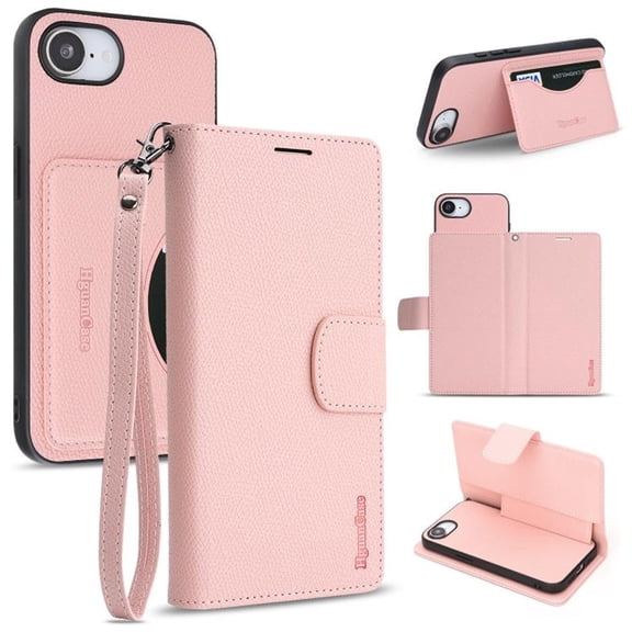 Case For Apple iPhone 17e / iPhone 16e 6.1 inch,RFID Blocking,Split PU Leather Detachable 2 In 1 Flip Folio Wallet With Multi-Card Slots,Wristband,Kickstand Magnetic Protective Cover,Pink