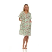 Lati Fashion Women Snaps Front Duster Short Sleeve Female Nightgowns & Sleepshirts Green Size Large