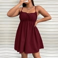 thumbnail image 2 of AURA Plus Size Womens Wine Red Spaghetti Strap Mini Dress High Waist Flowy Casual Summer Vacation Dress, 2 of 6