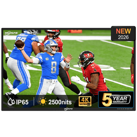 360SPB 55"Outdoor TV 2500nits High Brightness 4K UHD Smart TV, IP65 Waterproof for Full Sun, Built-in Voice Assistant & Dolby Atmos, All-Metal Body for Poolside/Backyard/Outdoor Entertainment