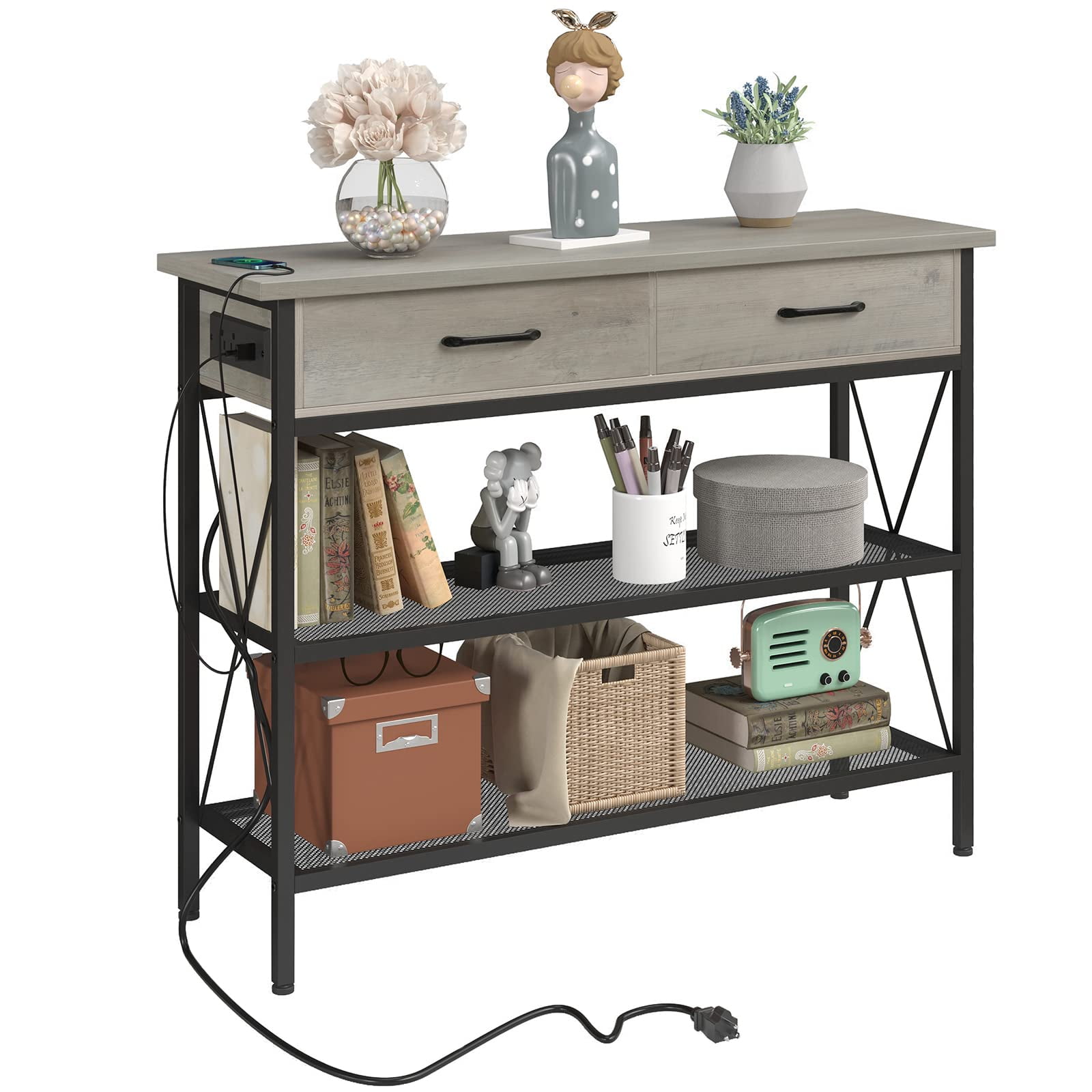 RONSHIN Entryway Table with Outlets and USB Ports, Console Table with 2