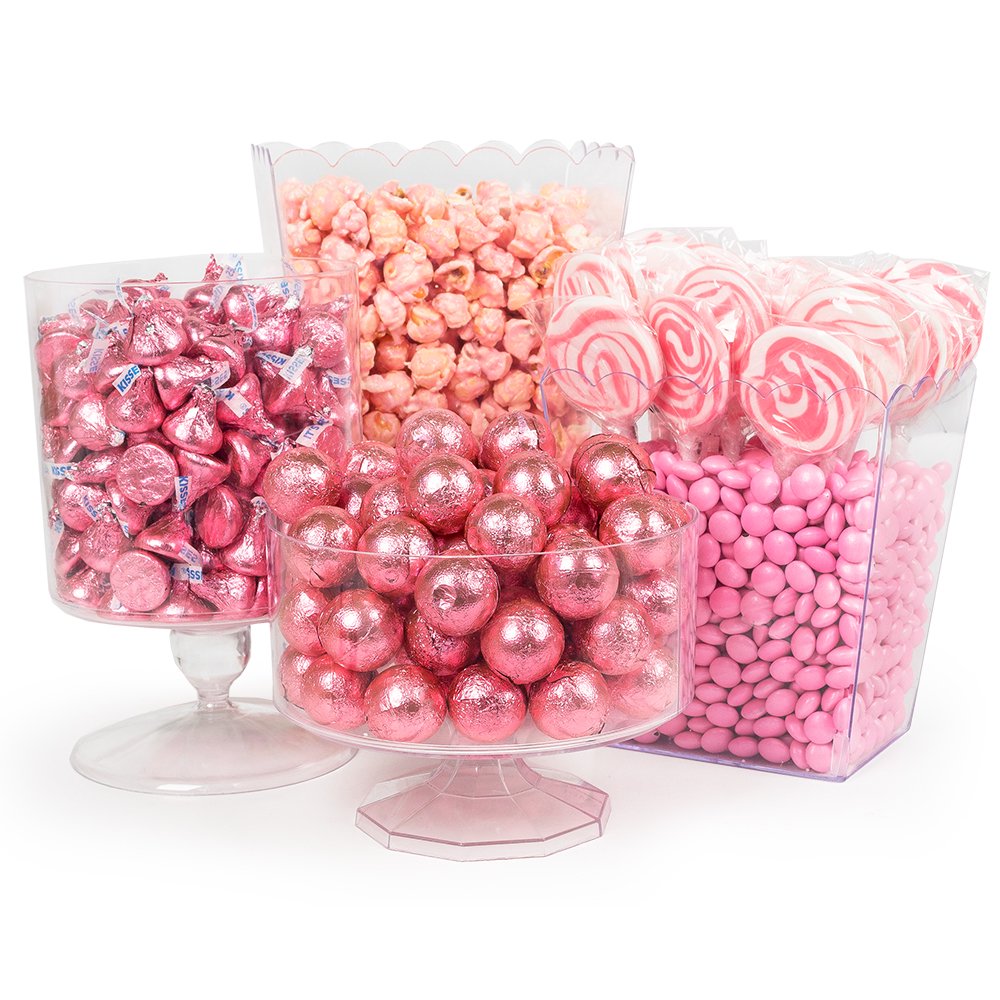 Pink Candy Buffet Includes Hershey's Kisses, Candy Coated Popcorn